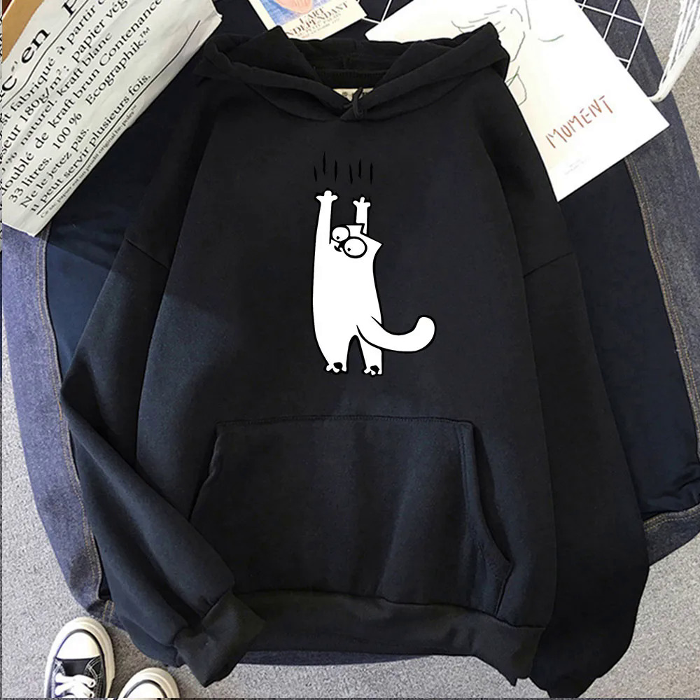 Simon's Cat Cute Anime Hoodies Harajuku Manga Sweatshirts Casual Men/women Clothes Regular Fit Pocket Streetwear Graphic Hoody
