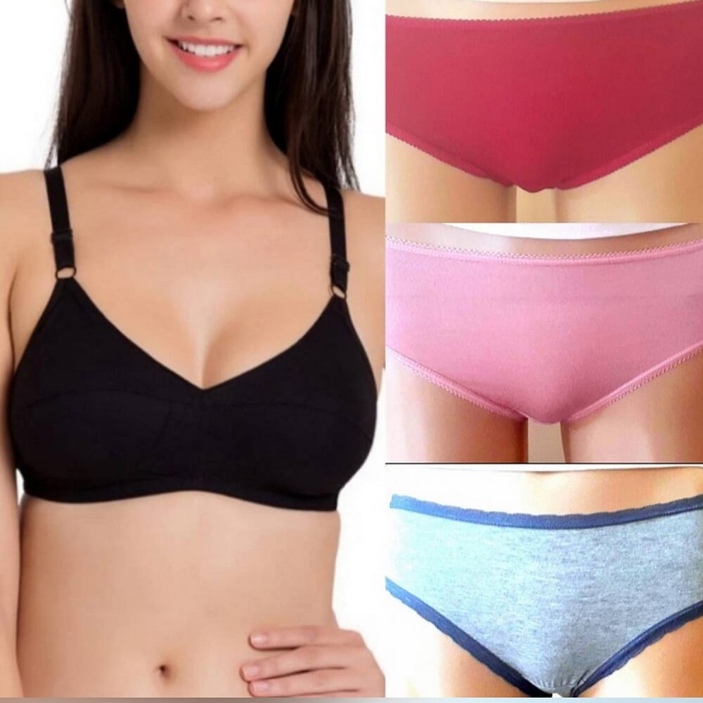 Rik Global Brands Cotton 1 Bra + 3 soft Cotton Panties. 