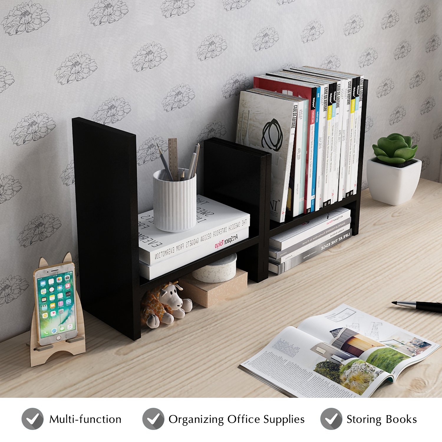 VTEC FURNITURE Desktop Organizer Office Storage Rack / Adjustable Wood Display Shelf / Book organizer. 