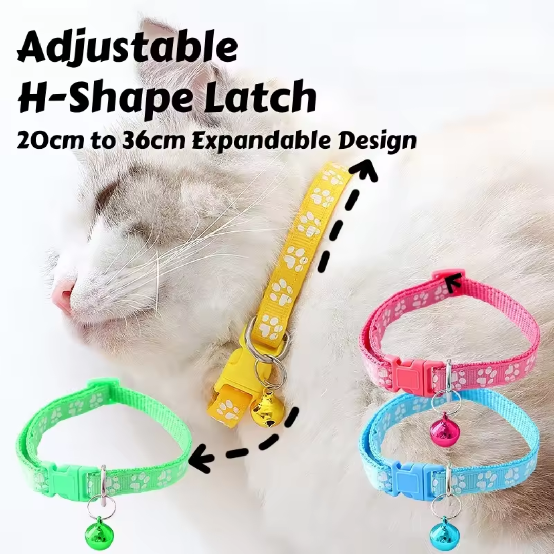Cat Collar with Bell and Cat Belt - Cute Paw Print Design for Stylish Pets. 