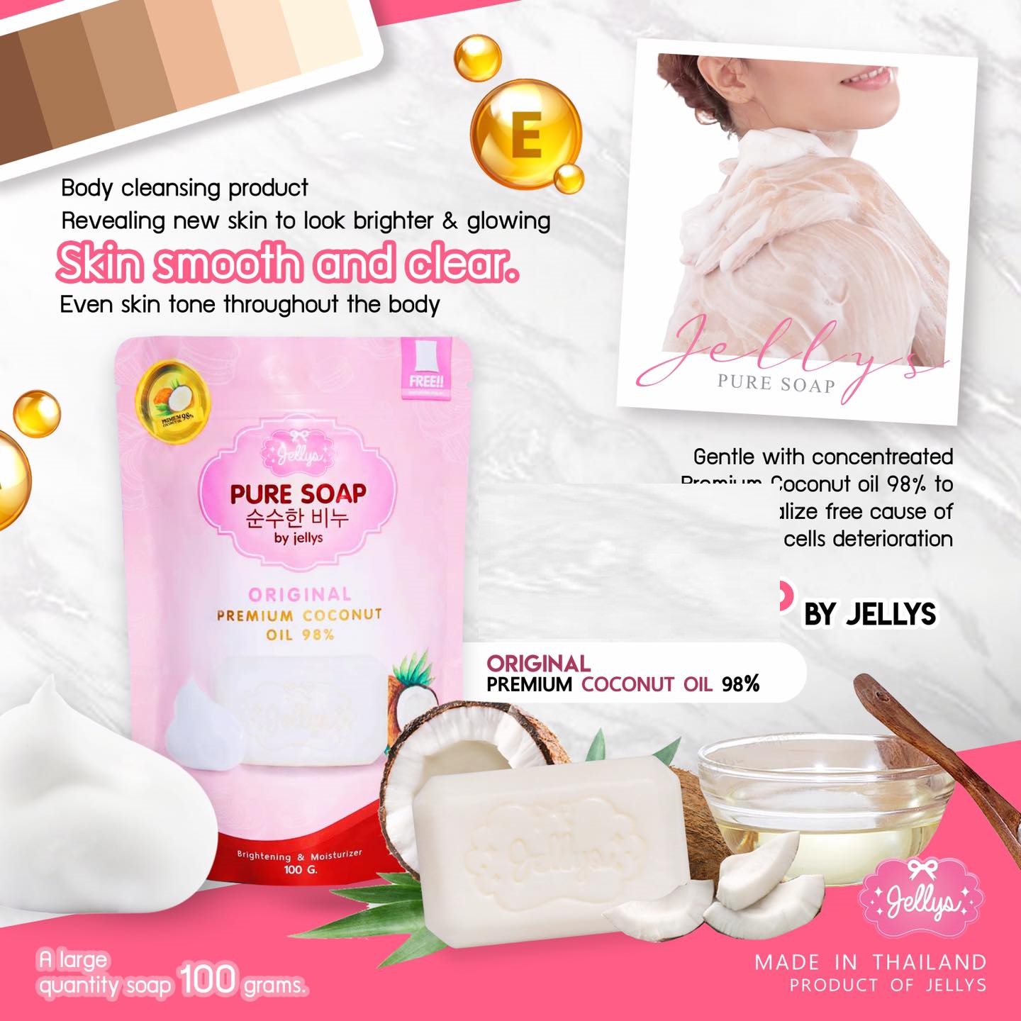 Jelly Pure Soap Made in Thailand 100g FREE With Whip Net psp. 