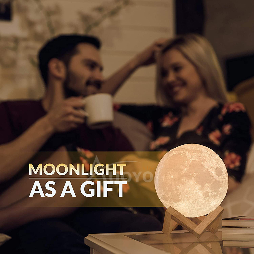 Auoyo 3D Moon Lamp Light Rechargeable 8/15cm Moon Night Light with Stand-Touch Switch - 7 Color - Moon Table Lamp. 