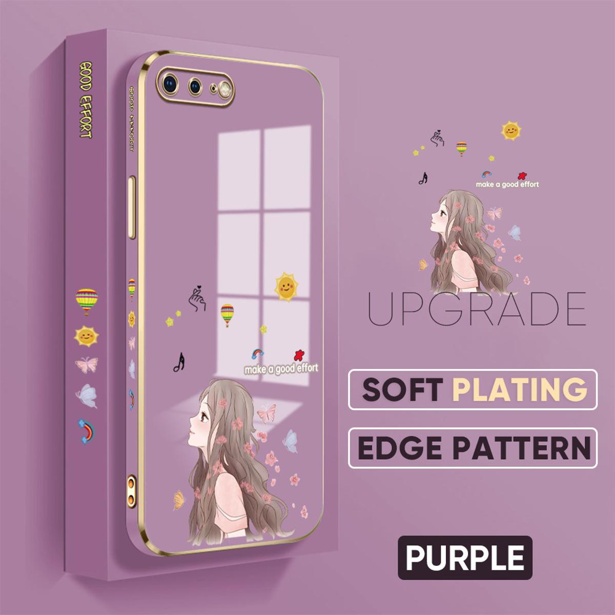 TA for iPhone 7 Plus 8 Plus Back Cover + Free Lanyard Charming Girl Luxury 6D Plating Case Side Pattern Soft Silicone Square Phone Cases for Girls