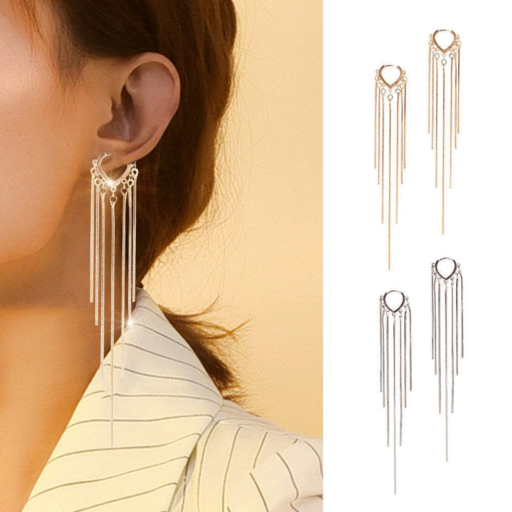 Long Metal Tassel Earrings Ins Style Simple Wild Personality Temperament Texture Girls Earrings