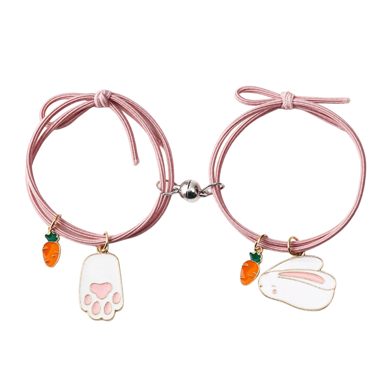 1 Pair Couple Bracelets Magnet Stone Cute Animal Knotted Adjustable Elastic Rope Decorative Valentines Day Gift Time Rabbit Pendant Lover Bracelets Rubber Bands for Student. 