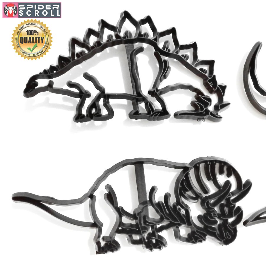 6PCS Cretaceous Dinosaur Animal Cookie Stamp Cutter Plastic Pterosaur Stegosaurus Silhouette Fondant Cutter Cake Decorating Mold. 
