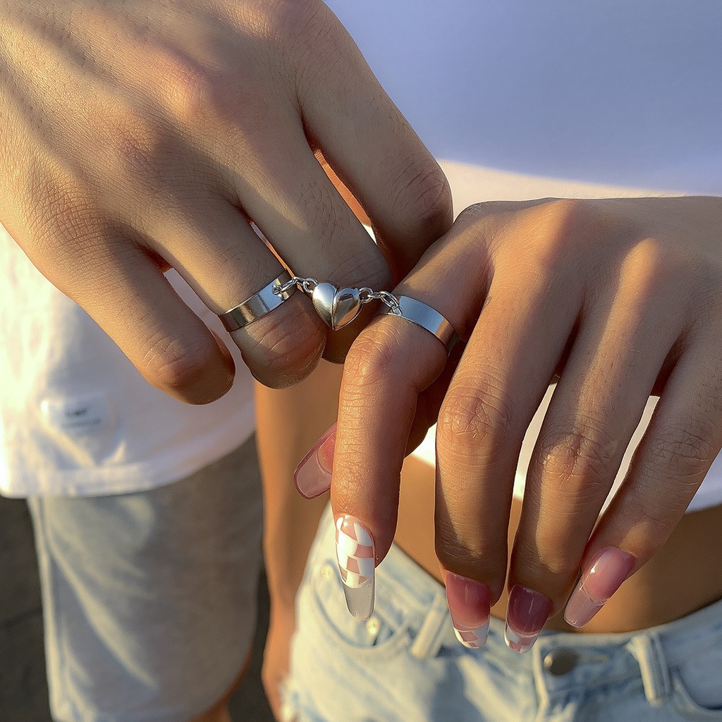 Fashion New Chain Stitching Magnetic Love Ring Opening Couple Rings Adjust. 