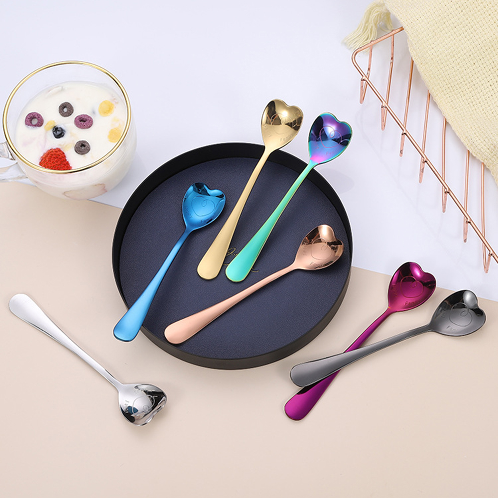 Heart Shaped Teaspoons Stainless Steel Coffee Spoon Dessert Spoon Cutlery Fashion Tableware. 