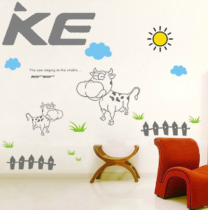 【IKE】autocollant mural cow pasture cartoon images children decorative sticker on the wall Wall decor  wall stickers for kids rooms