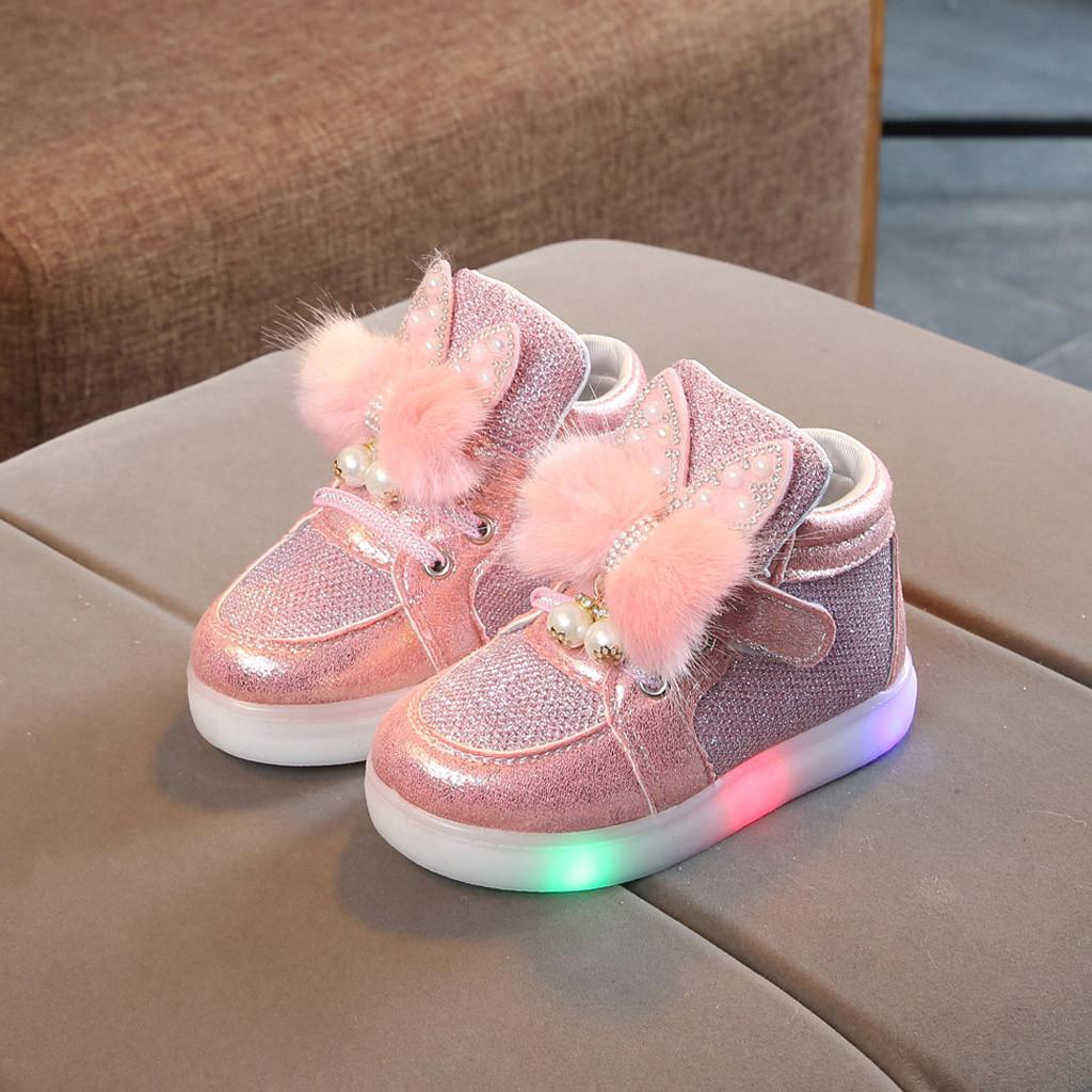 BestGO oddler Infant Kids Baby Girls Cartoon Rabbit LED Luminous Sport Shoes Sneakers Daraz.lk