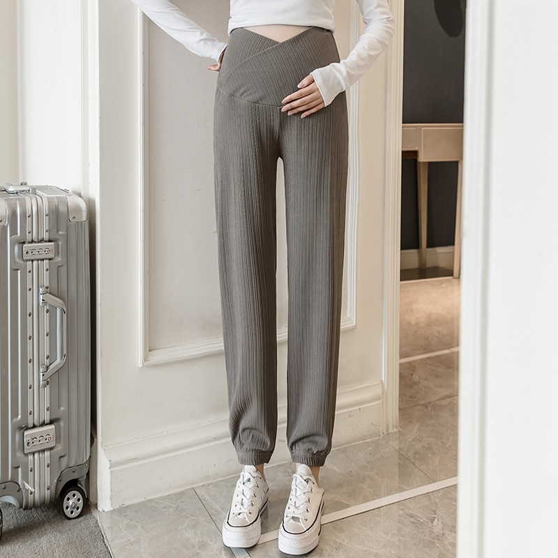 Pregnant Women's Fashion Casual Pants Across High Elastic Waist Belly Maternity Harem Pants For Pregnancy Spring Summer Trousers. 