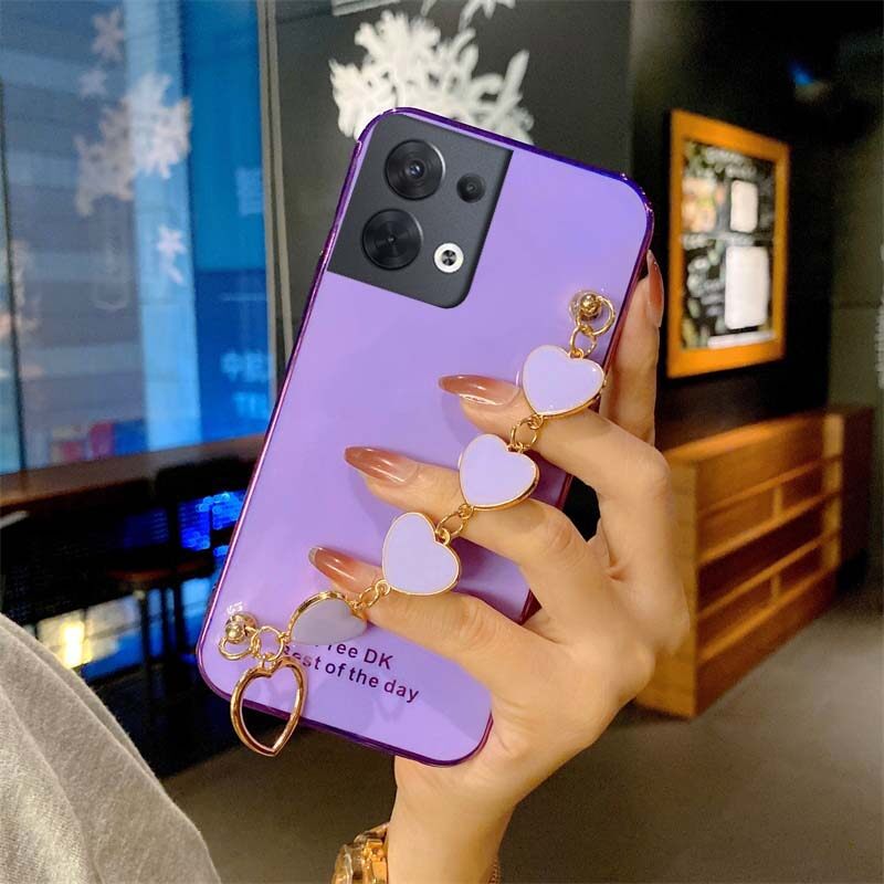 Phone Case For OPPO Reno 8 5G Back Cover Transparent Plating Electroplating Shiny Cases + Love Bracelet for OPPO Reno 8 5G Cover Casing. 