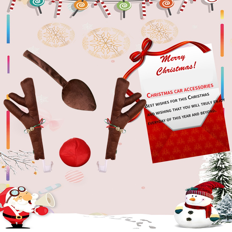Reindeer Decoration Car Vehicle Nose Horn Costume Set Rudolph Christmas Reindeer Antlers Red Nose Ornaments Elk Antlers. 