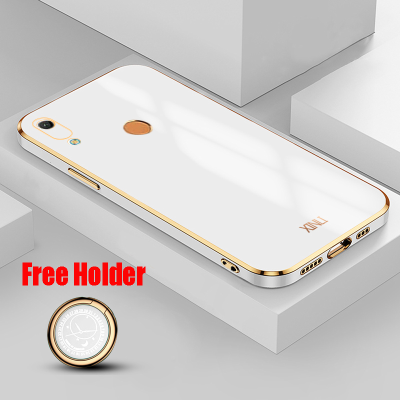 Biruiqu for Huawei Y6s / Huawei Y6 2019 Back Cover Luxury 6D Plating Frame Shiny Bling Phone Pounch Soft Silicone Square Phone Case. 