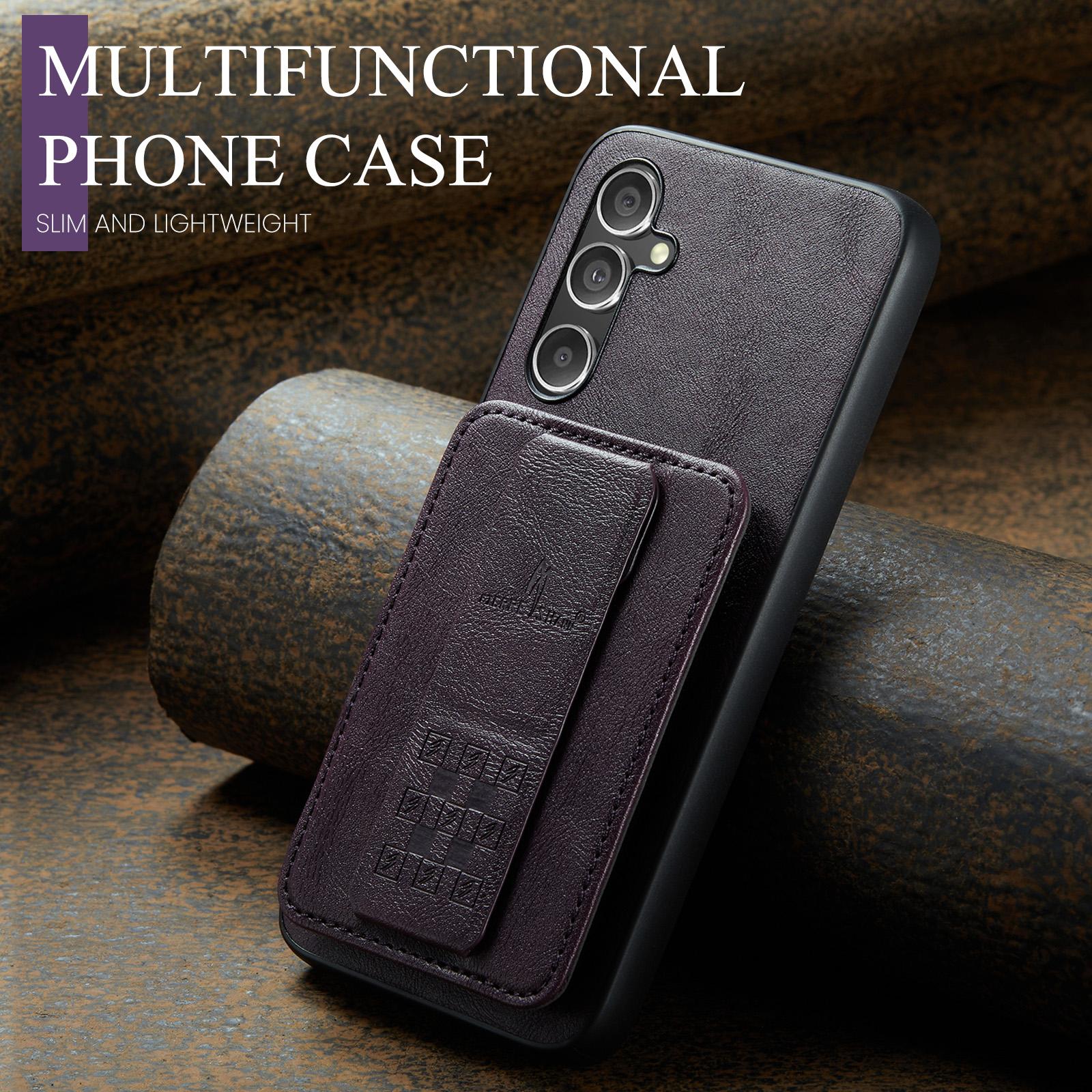 (New product) Fierre Shann FS-024 Oil Wax Cow Leather Card Holder Back Phone Case For Samsung Galaxy S25 5G/Samsung Galaxy S25 Ultra 5G/Samsung Galaxy S25+ 5G. 