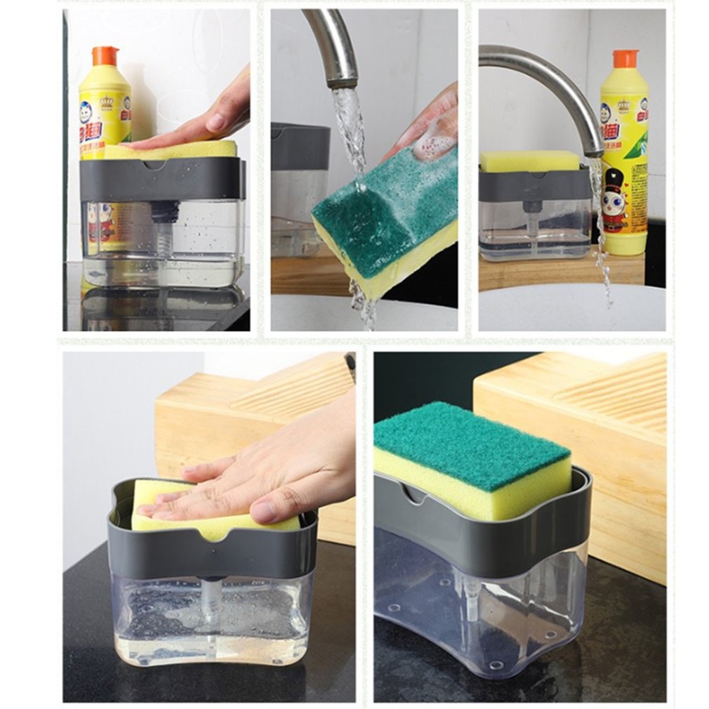 Portable Soap Pump Dispenser & Sponge Holder - Convenient Kitchen Dish Soap Dispenser with Integrated Sponge Storage. 
