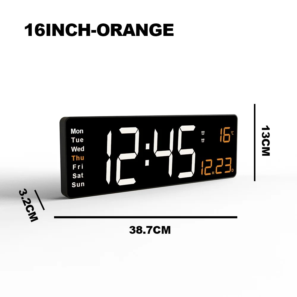 16inch Digital Wall Clock Large LED Alarm Clock Remote Control Date