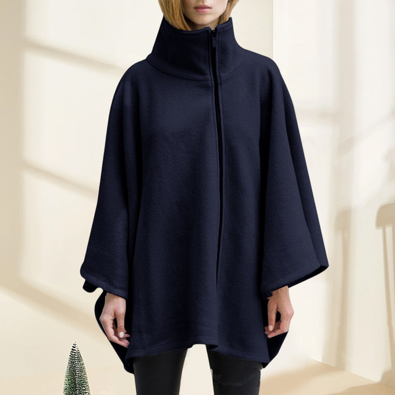 High-collar Cape Stylish High Collar Women's Cape Coat for Fall/winter Windproof Warm Poncho with Irregular Hem Southeast Asian Fashion Women Cape Coat. 