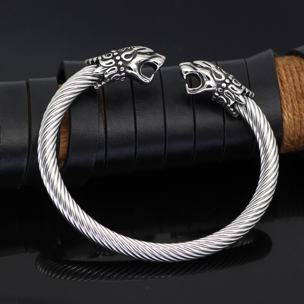 【Happy childhood memories】stainlesss steelviking wolf bangle viking bracelet viking jewelry men gift bag. 