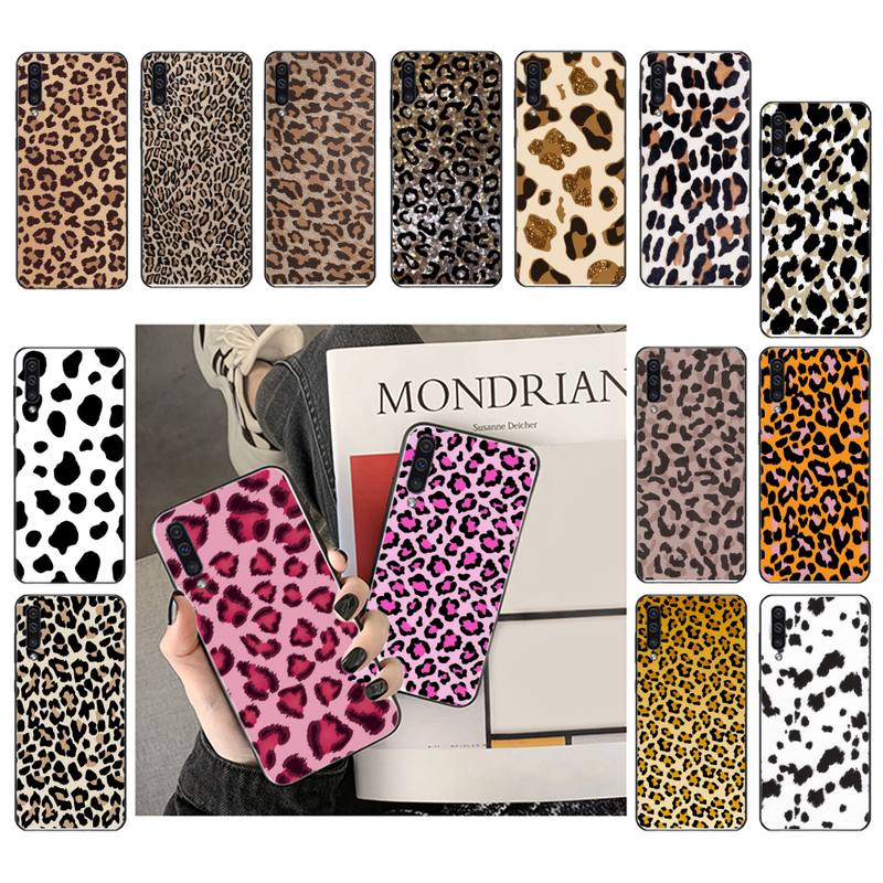 Yinuoda Leopard print Silicone Black Phone Case For Samsung Galaxy A7 A50 51 A70 80 A40 A20 A30 A8 A6 A8 Plus A9 A71