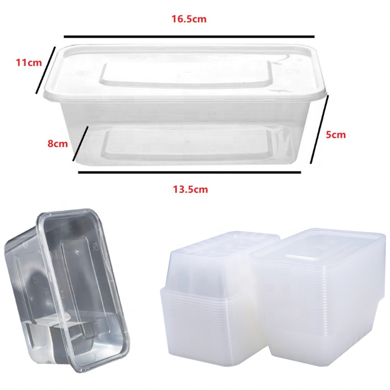 50 Pcs White PP5 Plastic Food Container | Disposable 750ML Lunch Box. 
