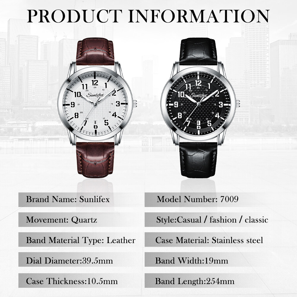 【Miga Plaza】 Men Watch Classic Style Leather Strap Watch Waterproof Quartz Leather Strap Boy Watch. 