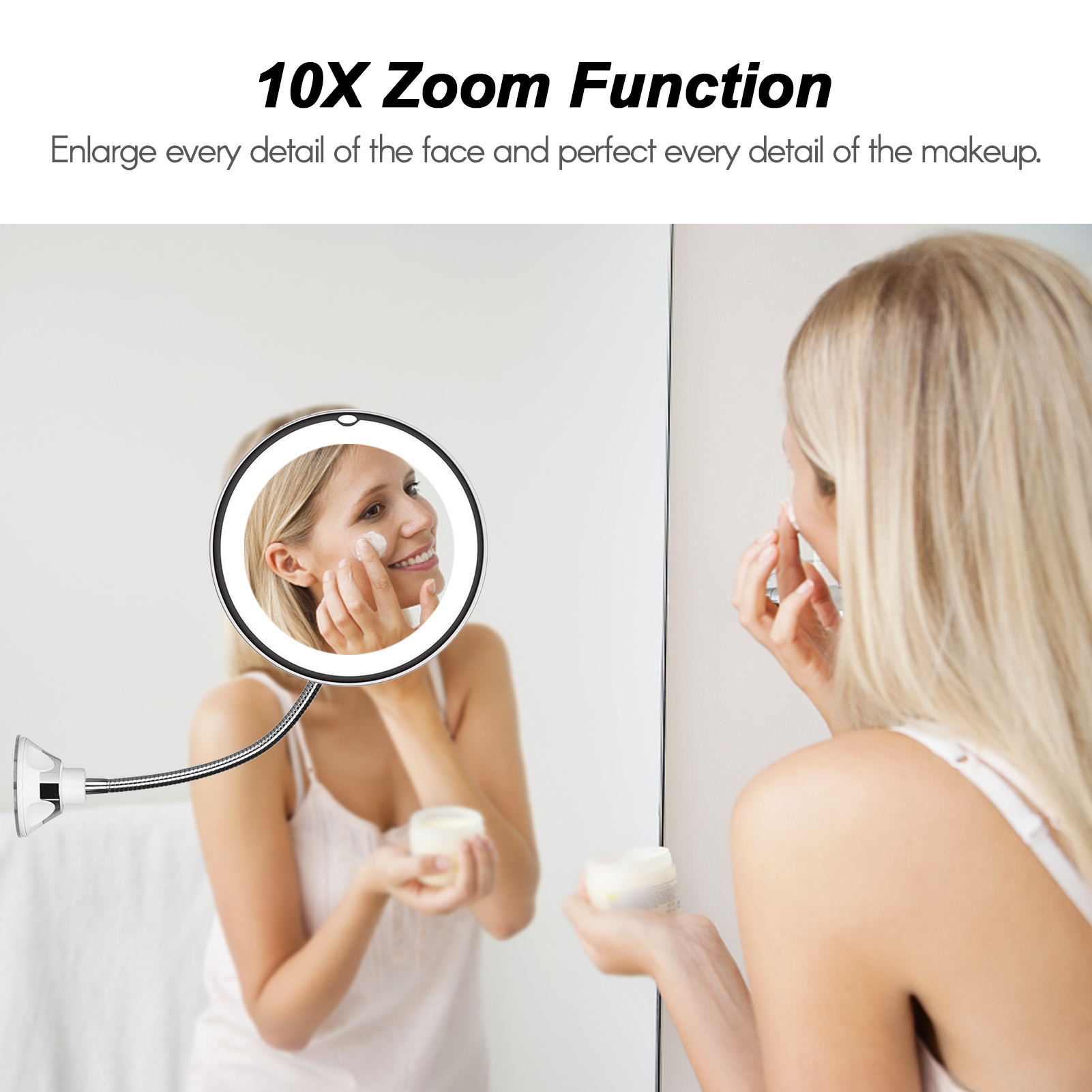 10X Magnifying Makeup Mirror, LED Mirror Adjustable Flexible Gooseneck Locking Suction Cosmetic Mirror, Magnification Mirrors,Vanity Mirror For Bedroom Bathroom. 