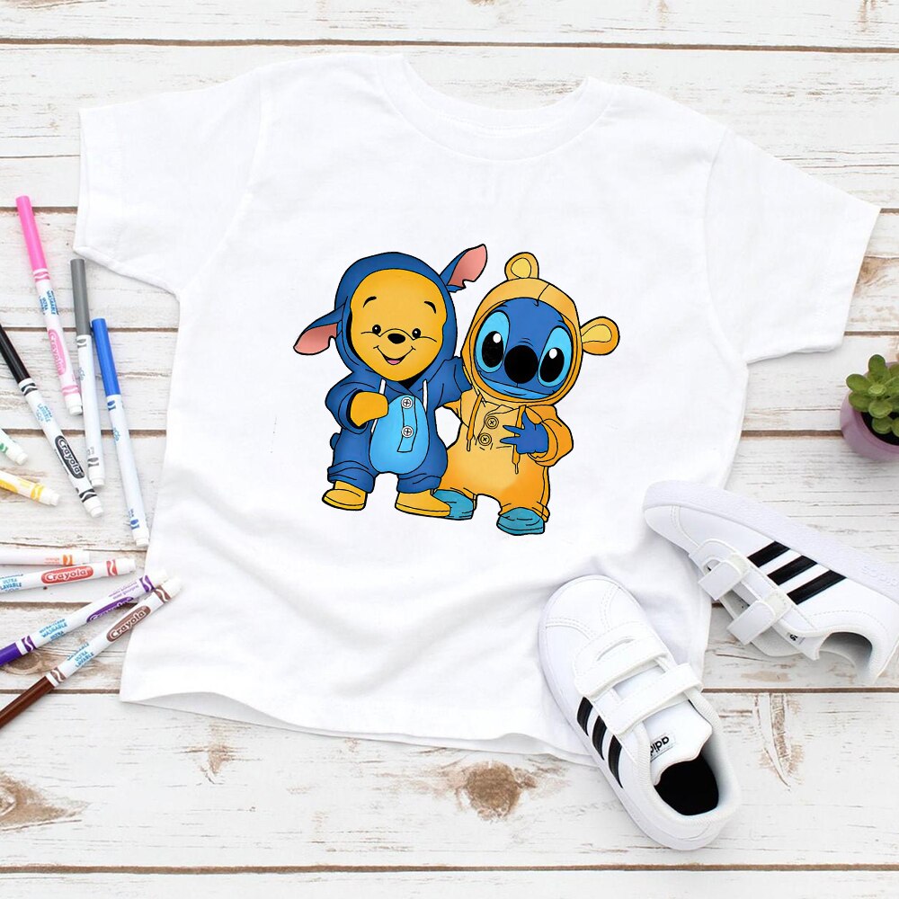 Disney Creativity Kids Print T-Shirts Deadpool Stitch Cartoon Hot Y2K Exquisite 3-12T Size Child T Shirts Girls Clothes Trendy. 