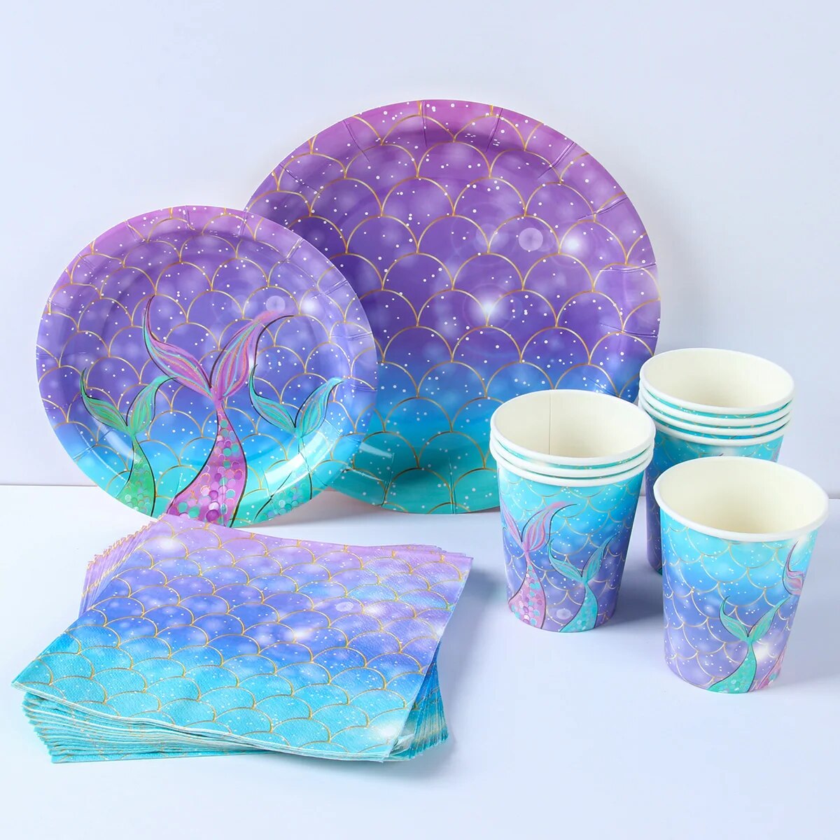 paper plates Mermaid Disposable Tableware Set Paper Plates Cups Little Mermaid Birthday Party Decorations Girl Baby Shower Party SuppliesParty Tableware