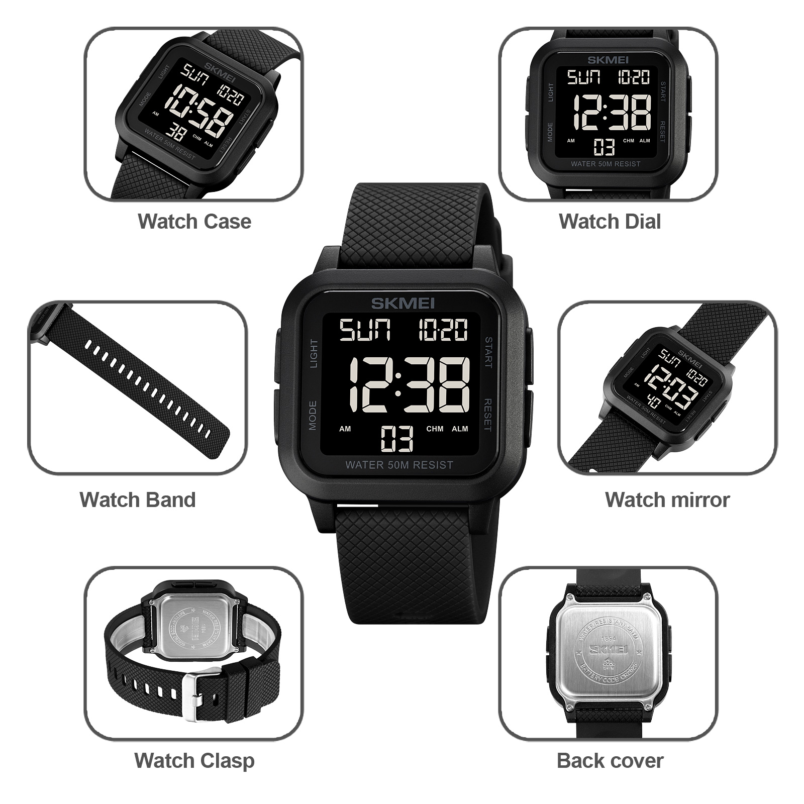 SKMEI Men's Sports Electronic Watch Waterproof LED Luminous Men's Watch 1894. 
