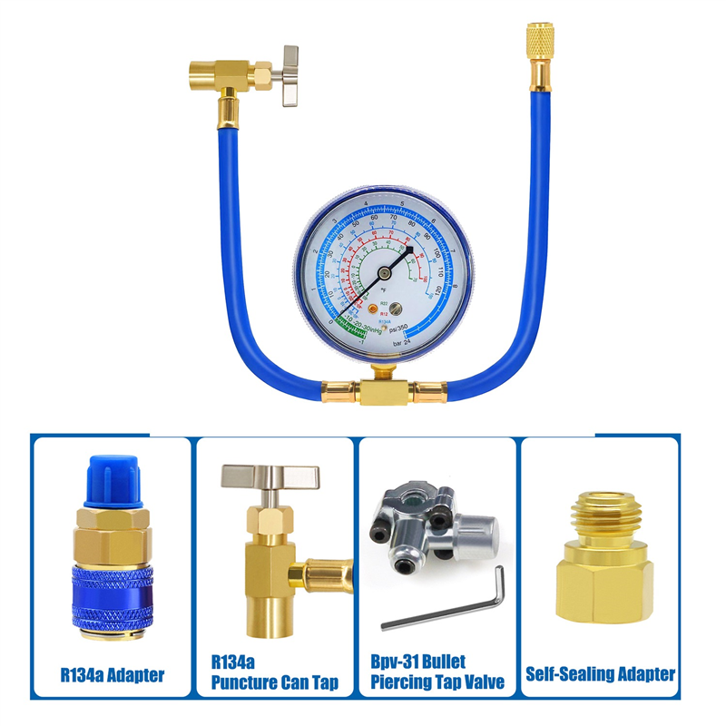 1Set ACR134A Refrigerator Freon Recharge Kit Piercing Can Tap and Self-Sealing Adapter Blue 134A Refrigerator Recharge Kit. 