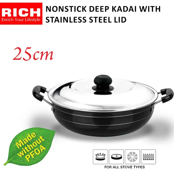 Rich Nonstick Deep Kadai With Stainless Steel 25CM: Buy Online at Best  Prices in SriLanka | Daraz.lk