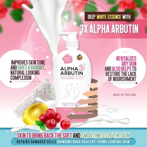 Natural Extracted COLLAGEN Vitamin C, AAL5 Vitamin E 3x ALPHA ARBUTIN PLUS LOTION 500 Ml Made In THAILAND. 