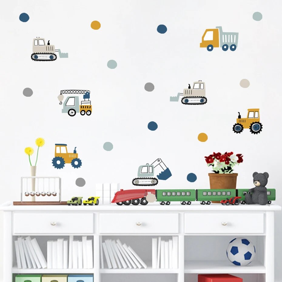 Cartoon Cute Urban build Car Watercolor Nursery Stickers Removable Wall Decals Art Print Kids Boys Room Interior Home Decor. 