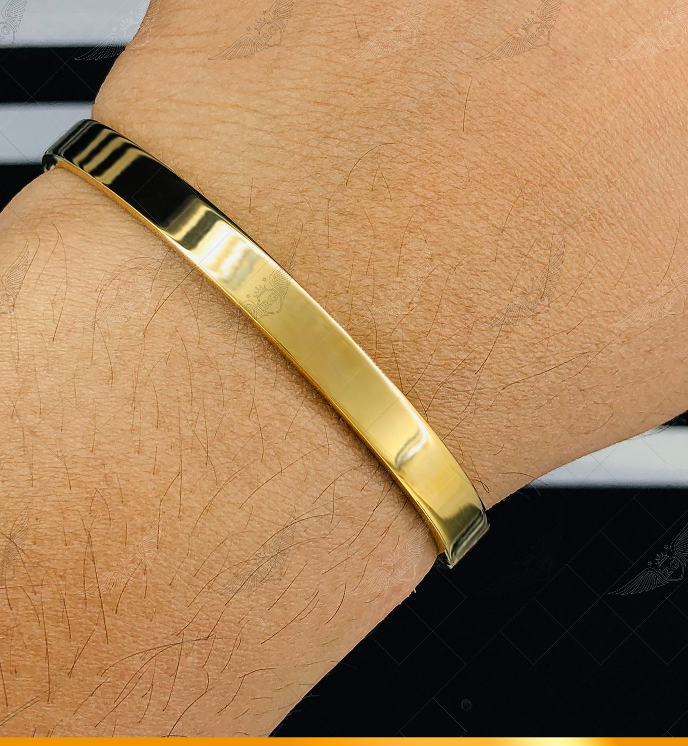 Gold Plated Plain Lined Bangle For Men. 