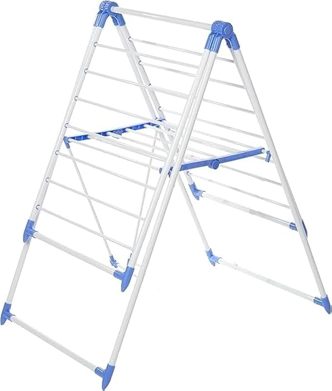 Cloth Rack Adjustable and Comfort Clothes Drying Stand | Folding Rack with Stand Space Saving | Portable and Foldable Drying Rack, Ideal for Small Areas - White. 