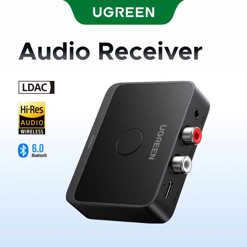 UGREEN Bluetooth 6.0 Receiver 24bit/96KHz HiFi Aux Wireless Adapter LDAC AAC SBC Dual Pairing for Car Radio Speaker 15Hours