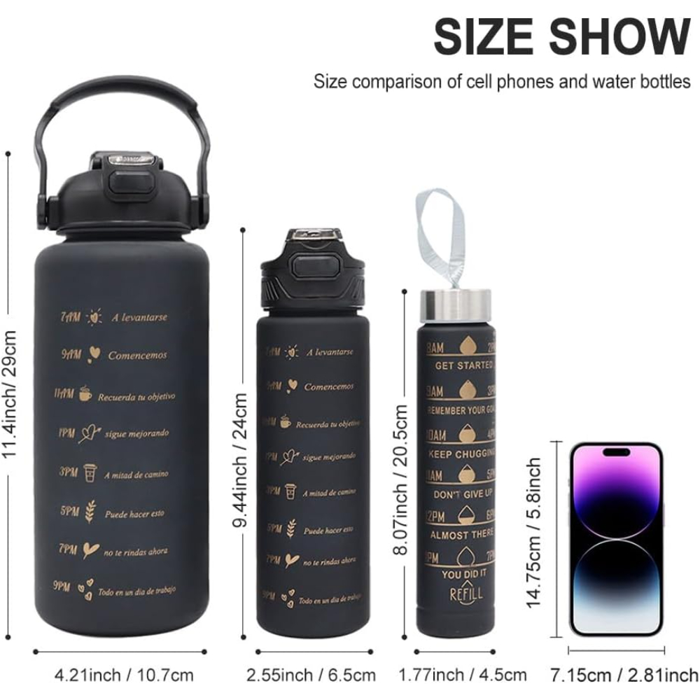3pcs Water Bottle Colourful 2000ml 800ml 300ml 3 in 1. 