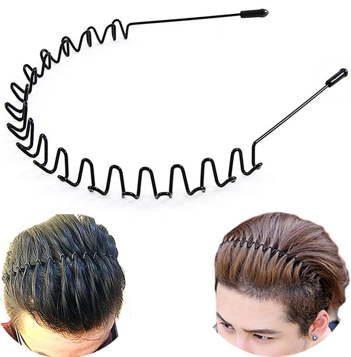 Metal Hair Band for Men Women Headband, Unisex Black Color Hair Band Wavy Spring Sports Headband Men Hair Band Hoop Clips Women Accessories Simple Elastic. 