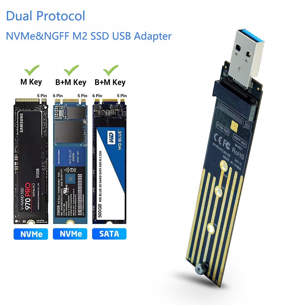 【M.2 USB Adapter 】 M2 SSD Adapter NVMe Enclosure M.2 to USB 3.1 Case for PCIE NGFF Key SSD Dual