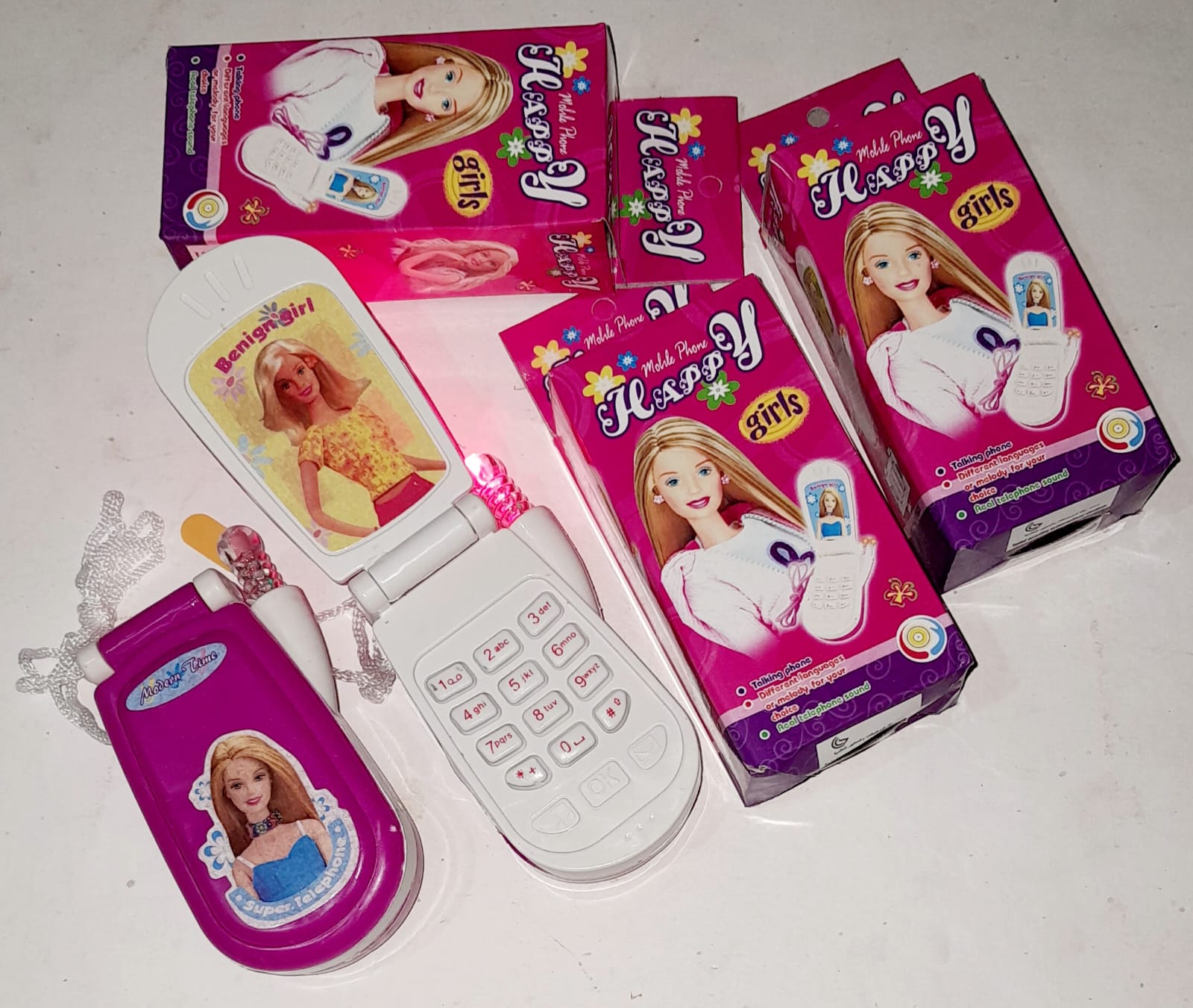 Happy girl mobile phone for kids . 