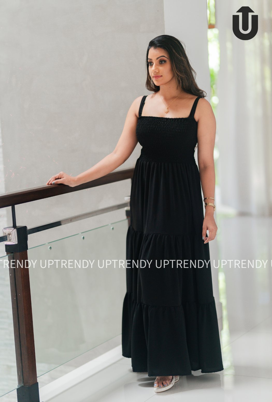 UpTrendy Black Long Sleeveless Long cotton frock | Dresses for women | Casual and charm party frock. 