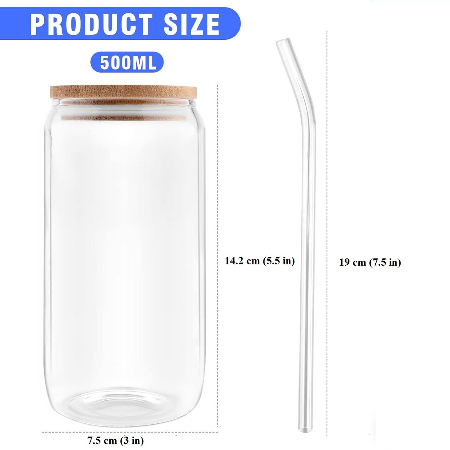 Glass Cup With Bamboo Lid and Straw Iced Coffee Glasses Tumbler Cup For