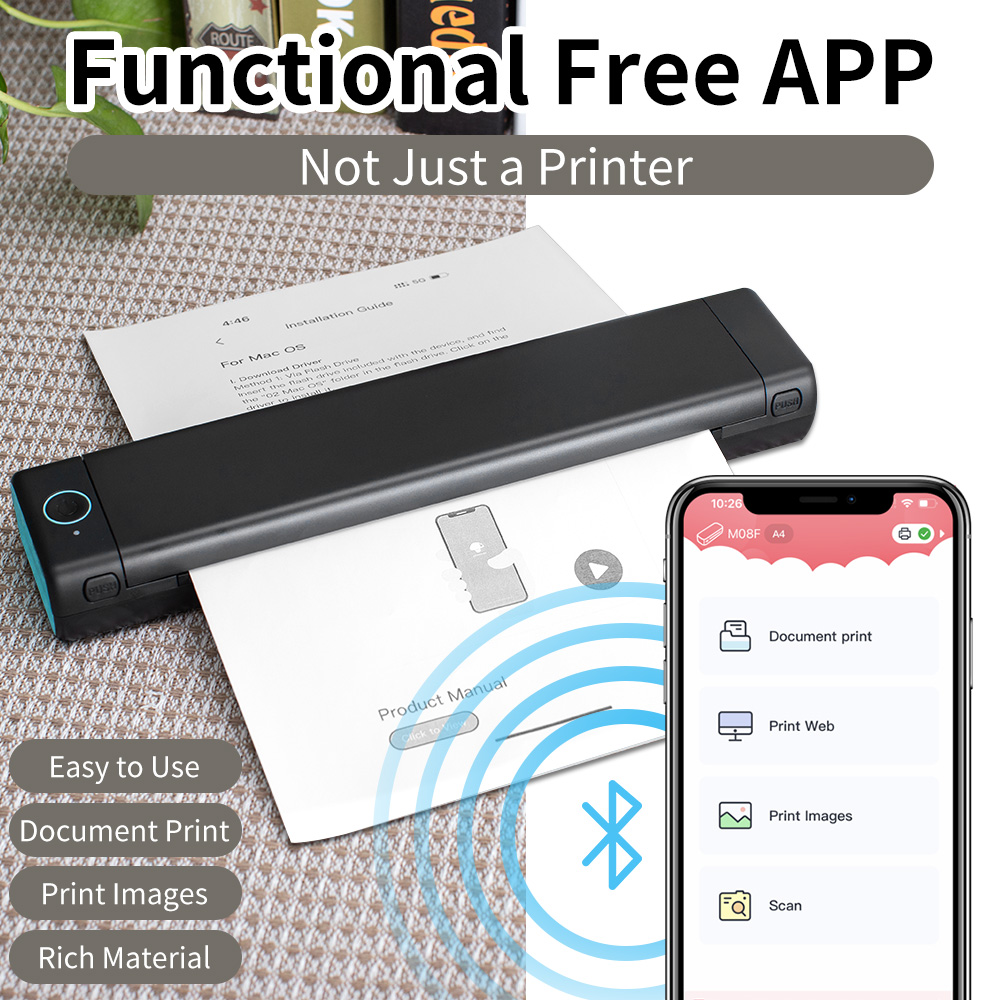 PhomemoM08F Mini Homework Test Paper Inkless Office Portable A4 Thermal Error Printer. 