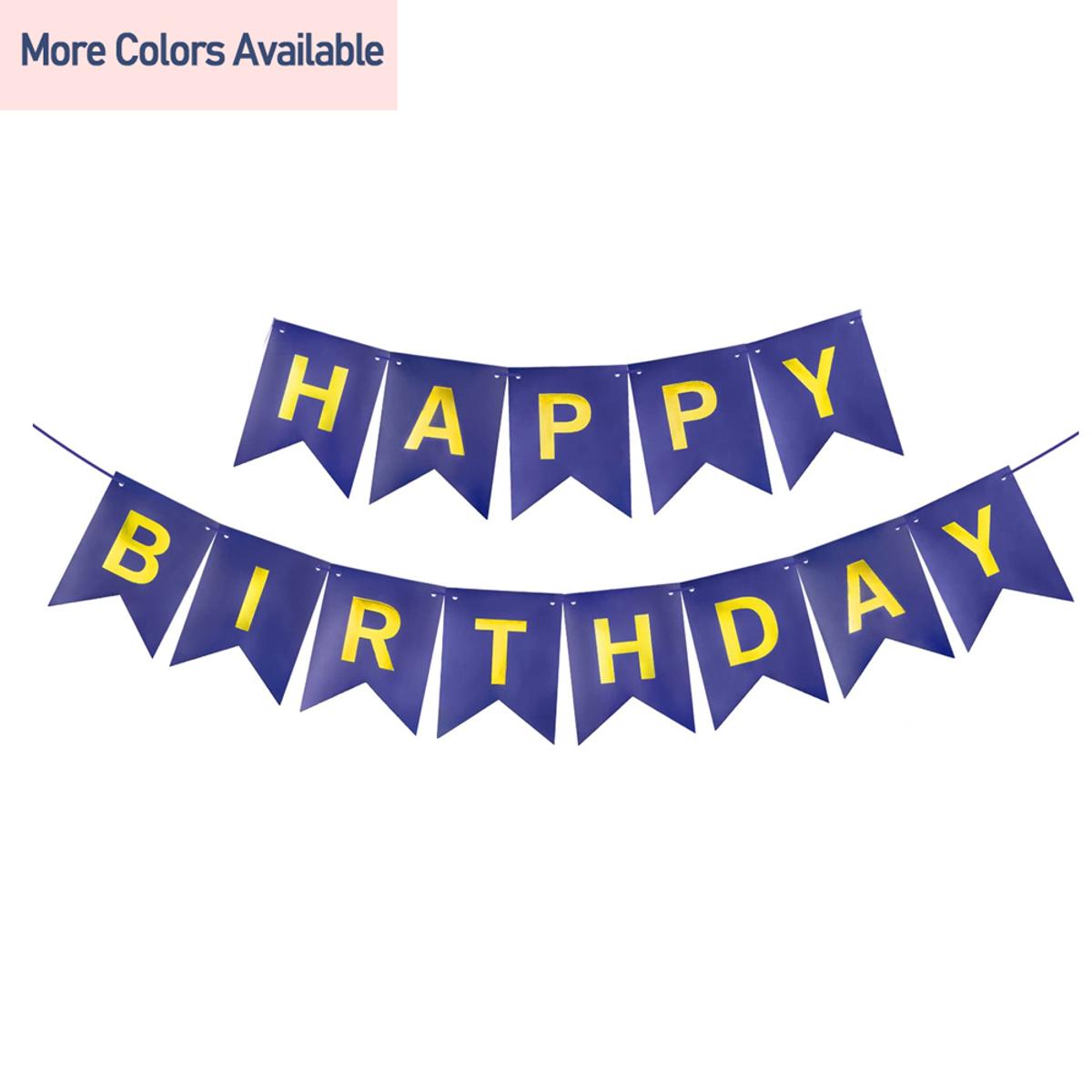 Happy Birthday Banner Card Flag Banner with gold letters for birthday party celebration