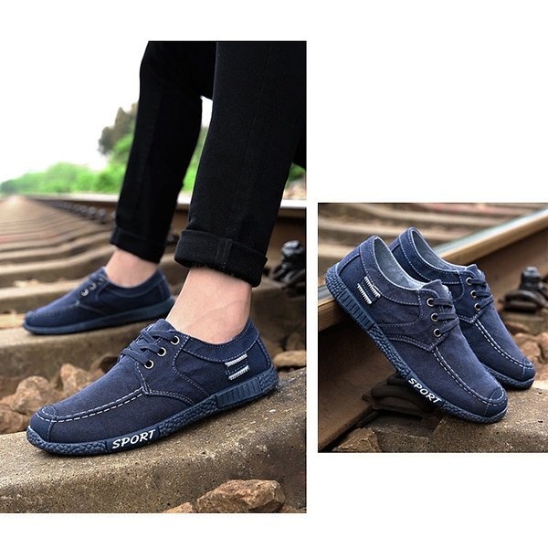 men old beijing style canvas breathable lace up casual driving shoes