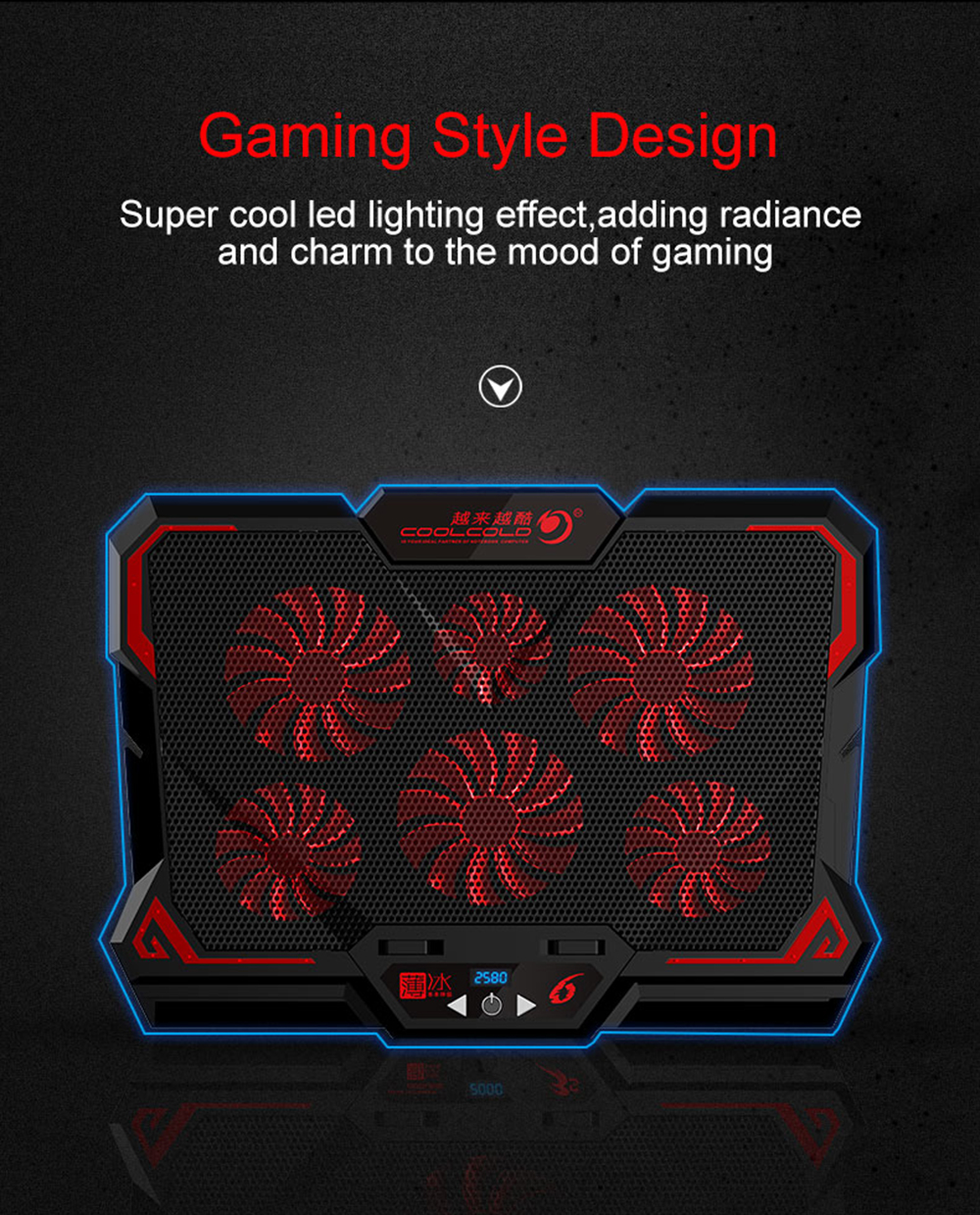 HXSJ 17 inch Gaming La-ptop Cooler Six Fan Led Screen Two USB Port 2600 RPM La-ptop Cooling Pad Stand. 