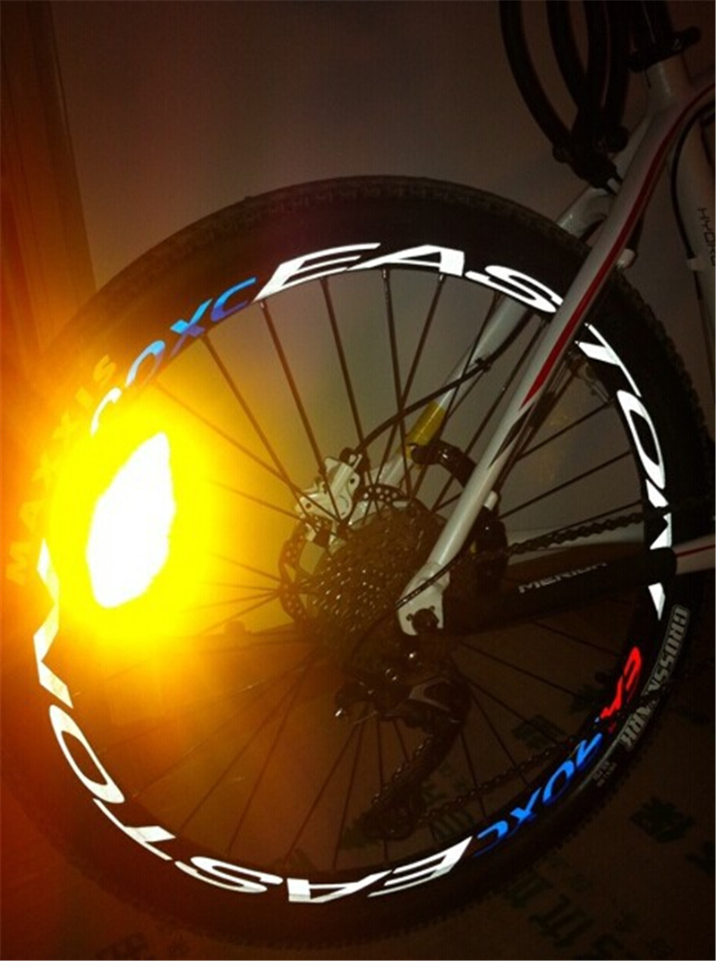 1 Side Multicolor Bike Wheel Rims Reflective Stickers Decals Cycling Safe Protector 26/27.5inch Wheel MTB Bike Accessories- White Blue. 