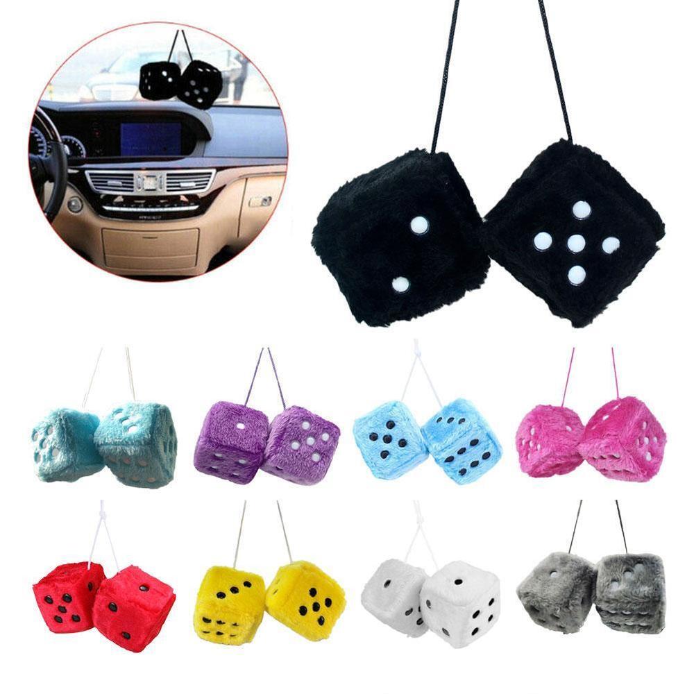 Spotty Car Dice Ornament Stylish Soft Decorative Rearview Mirror Dice Fluffy Furry Fluffy Dice for Car Accessory Vehicle Decoration Mirror Charm Gift Item Home Decor