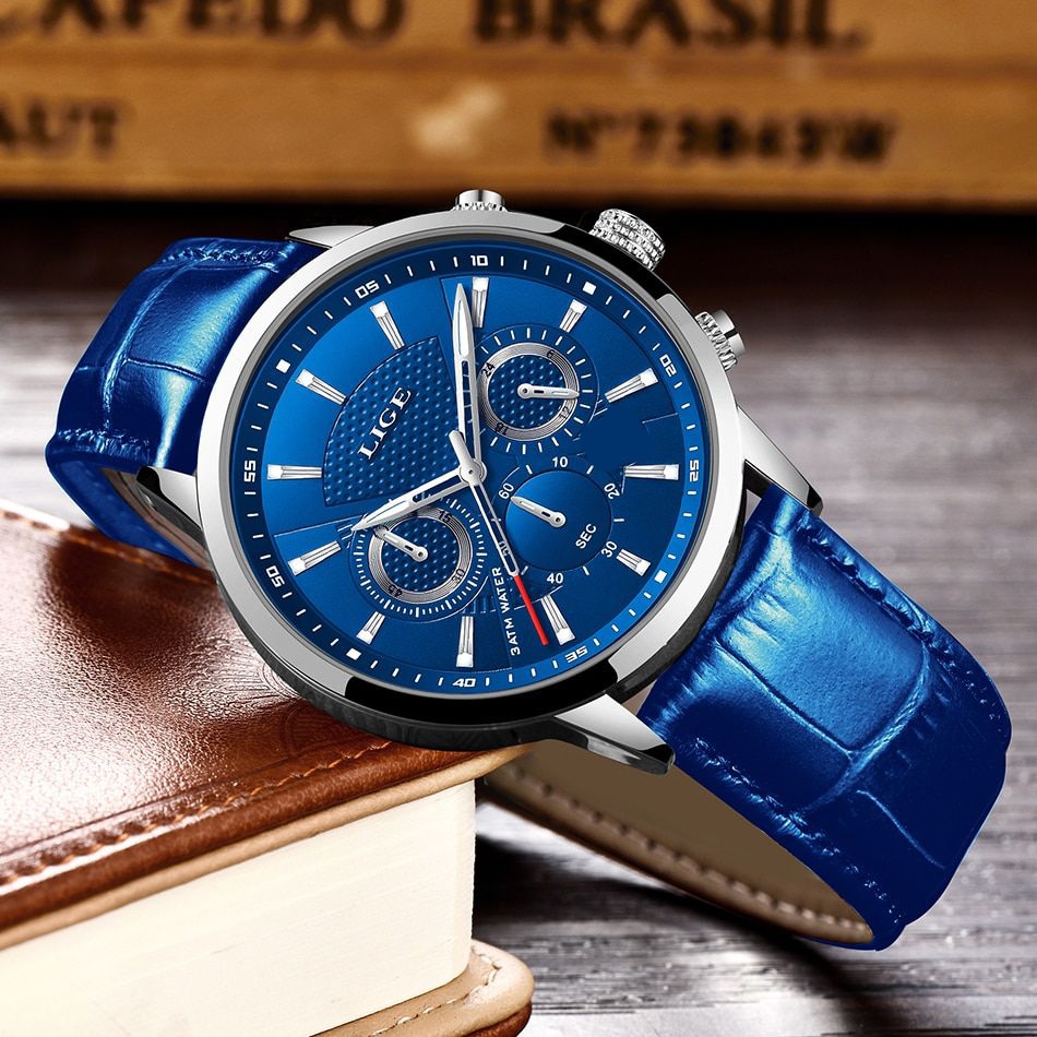 Stainless Steel / Leather Band Luxury Men Watch Quartz Analog Business Chain Casual Wrist Dial LIGEx Watches For Boys Gents TecZone LK. 
